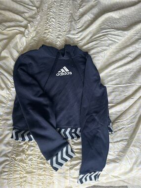 adidas Black Cropped Hoodie with Chevron Trim